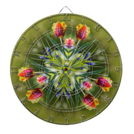 Kaleidoskopische Lila und goldfarbene Tulips Dartscheibe