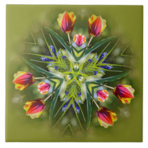Kaleidoskopische Lila und goldfarbene Tulips