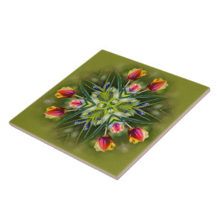 Kaleidoskopische Lila und goldfarbene Tulips Fliese