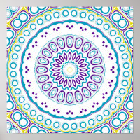 Kaleidoskopische Medallion in Lila & blau auf Weiß