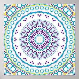 Kaleidoskopische Medallion in Lila & blau auf Weiß Poster
