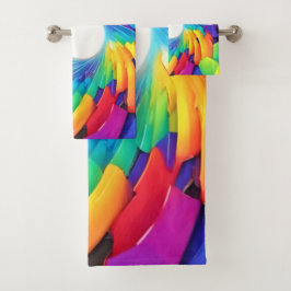 Kaleidoskopischer Vortex: Eine farbenfrohe Reise Badhandtuch Set
