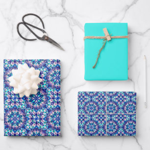 Kaleidoskopisches Buntglas-Mandala Geschenkpapier Set