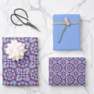 Kaleidoskopisches Buntglas-Mandala Geschenkpapier Set