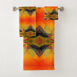 Kaleidoskopisches Orange Badhandtuch Set