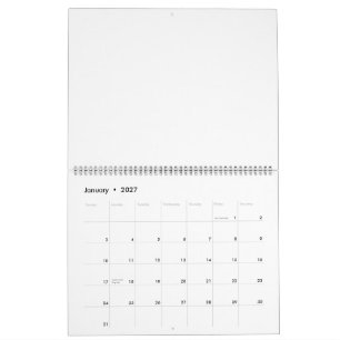 Kalender 11" x 14,25" Zwei-Seiten Groß Schwarz