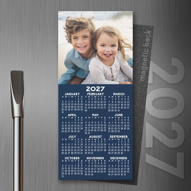 Kalender 1 FotoCollage - Kann Dunkelblau bearbeite Magnetkarte (2027 Magnet Calendar)