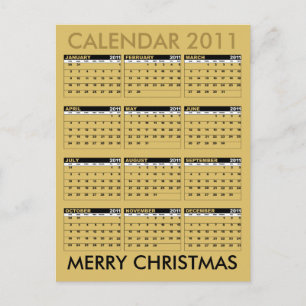Kalender 2011 Frohe Weihnachtskarte Gold Feiertagspostkarte