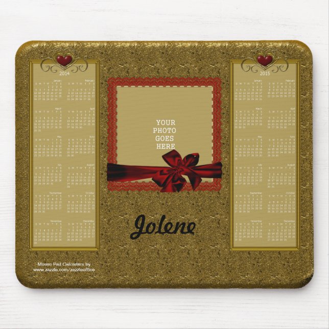 Kalender 2014-2015 Maus-Pad GOLD mit RED Hearts Mousepad (Vorne)
