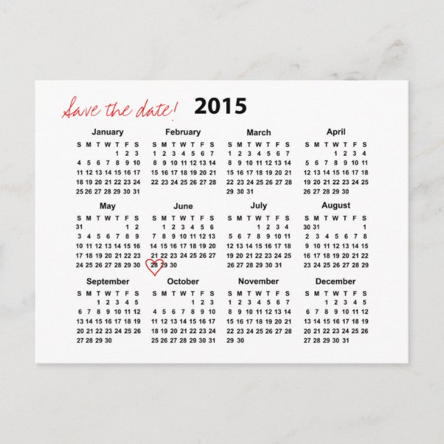 Kalender 2015 Save the Date Postkarte (Vorderseite)