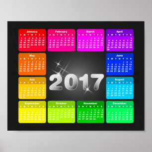 Kalender 2017 in kräftigen Regenbogenfarben Poster