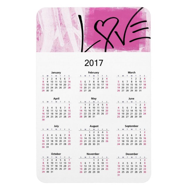 Kalender 2017 Rosa Liebe Magnet (Vertikal)