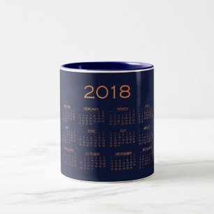 Kalender 2018 Blaue Navy Minimal Kupfer Rose Gold Zweifarbige Tasse