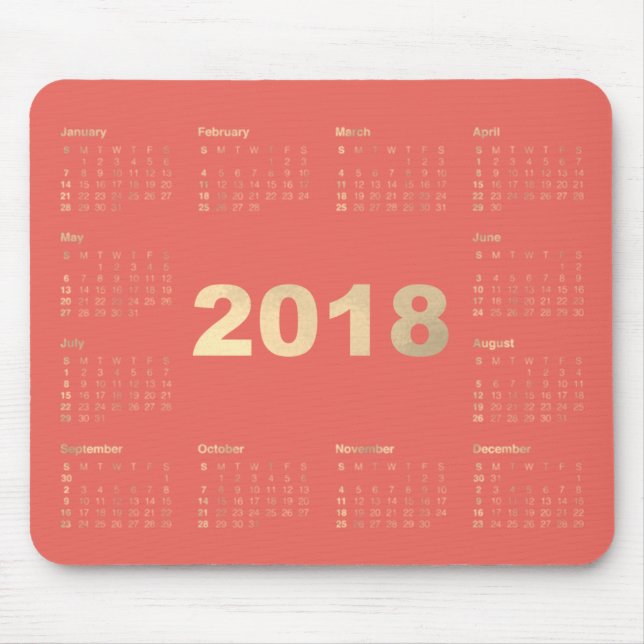 Kalender 2018 Coral Imitats Gold Metallic Minimal Mousepad (Vorne)