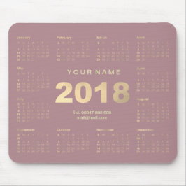 Kalender 2018 Mauve Pink Gold Name Kontaktnummer Mousepad