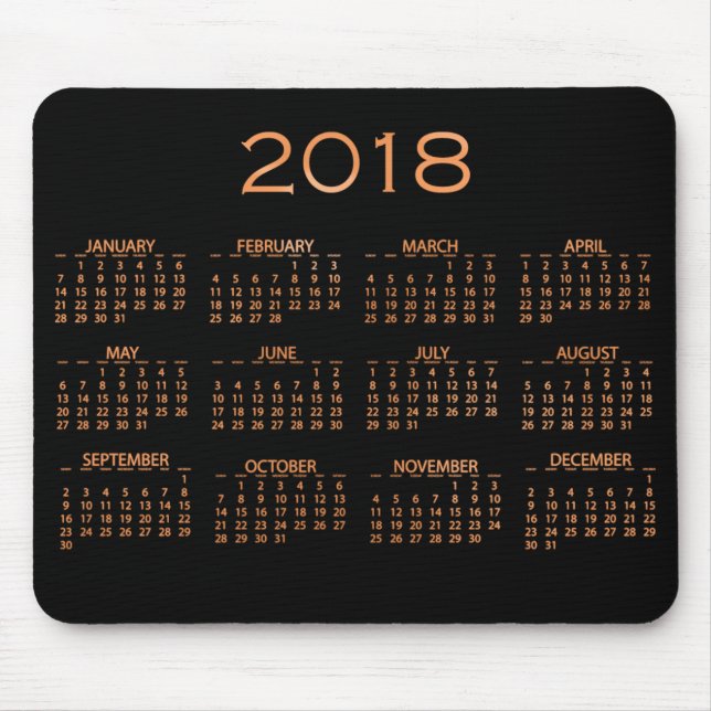 Kalender 2018 Metallic Black Copper Rose Gold Mousepad (Vorne)
