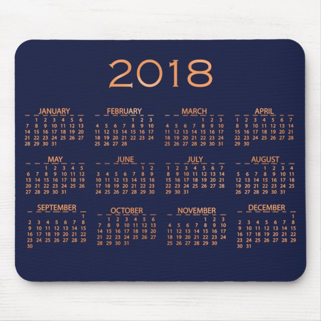 Kalender 2018 Metallic Blue Navy Kupfer Rose Gold Mousepad (Vorne)