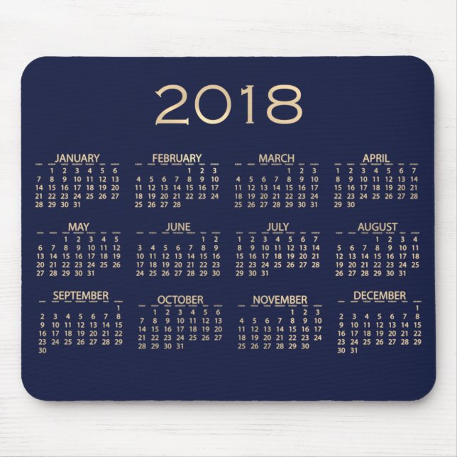 Kalender 2018 Metallic Blue Navy Sepia Gold Mousepad (Vorne)