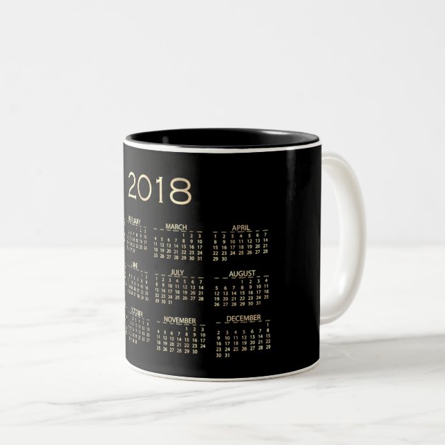 Kalender 2018 Minimal Sepia Gold Schwarz-weiß Zweifarbige Tasse (VorderseiteRechts)