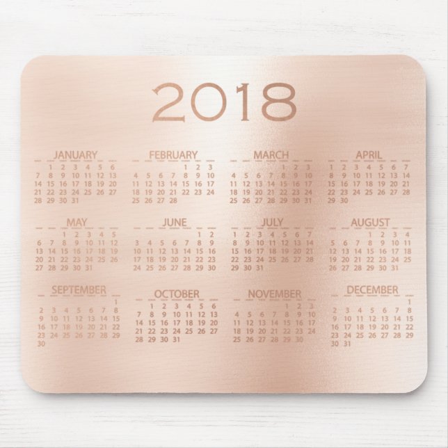 Kalender 2018 Rose Gold Metallic Blush Mousepad (Vorne)