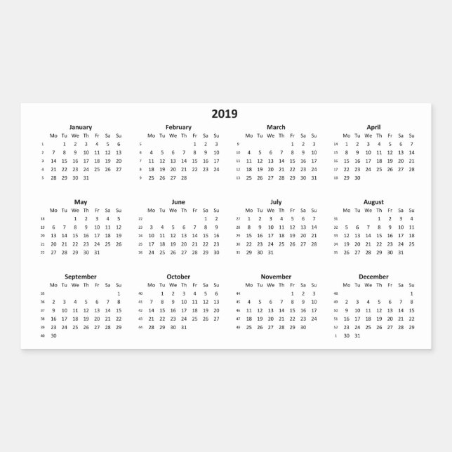 Kalender 2019 rechteckiger aufkleber (Vorderseite)