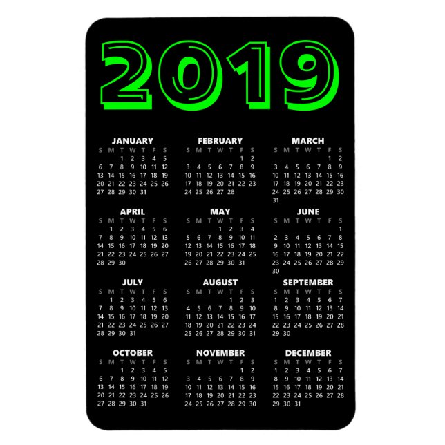 Kalender 2019 - Schwarz und Grün Magnet (Vertikal)