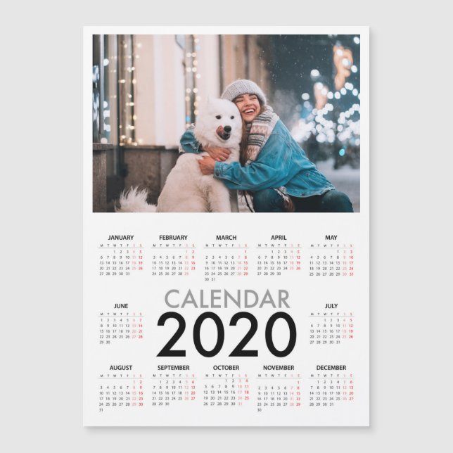 Kalender 2020 mit Foto Schwarz-weiß-Minimal Magnetkarte (Vorderseite)