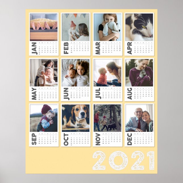 Kalender 2021 Modernes Foto Collage Poster (Vorne)