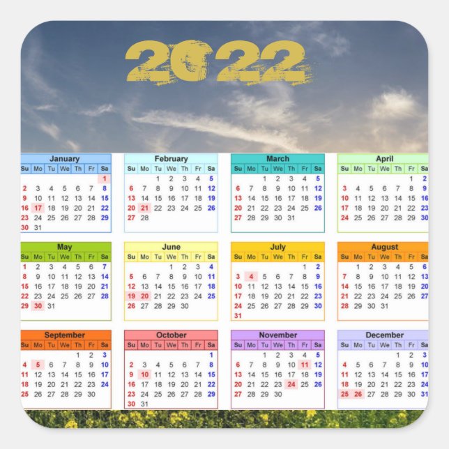 Kalender 2022 quadratischer aufkleber (Vorderseite)