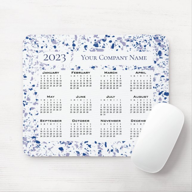Kalender 2023 Blau Weiß Grau Terrazzo Custom Mousepad (Mit Mouse)