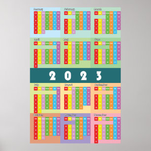 Kalender 2023 Farbtage Woche Monat Poster