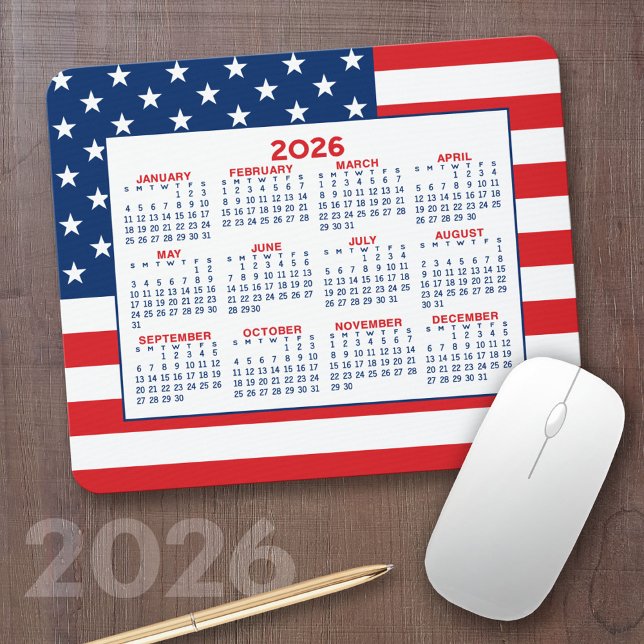 Kalender 2023 mit amerikanischer Flagge - Rotes We Mousepad (2026 Calendar)