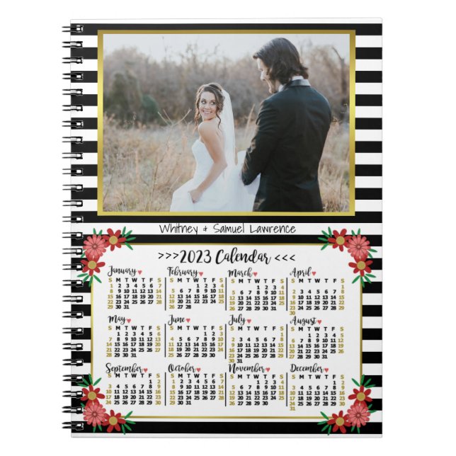 Kalender 2023 - Preppy Floral Stripes | FOTO Notizblock (Vorderseite)