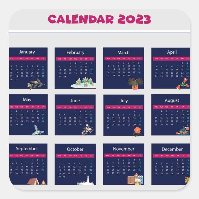 Kalender 2023 quadratischer aufkleber (Vorderseite)