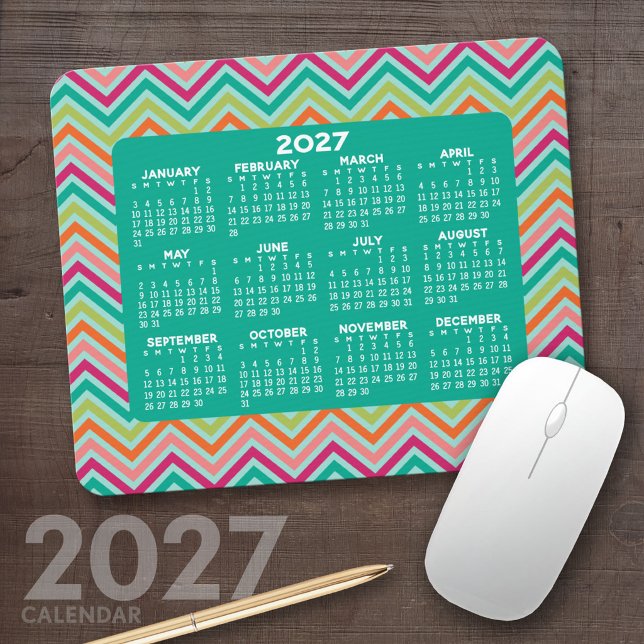 Kalender 2023 - riesige, farbenfrohe Zickzack Dars Mousepad (2027 Calendar Mousepad)