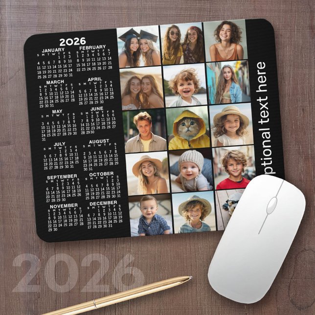 Kalender 2023 - Schwarz, 15 Foto Mousepad (2026 Calendar with a Photo Collage on a Mousepad)