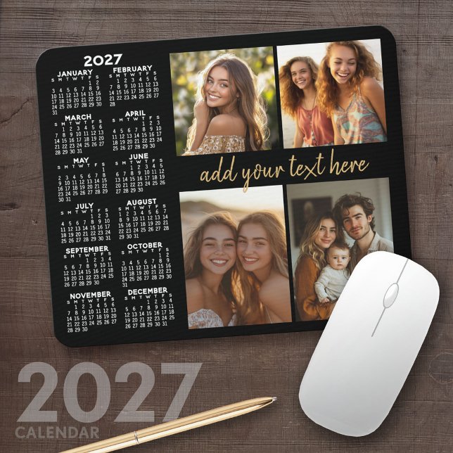 Kalender 2024 - 4 Foto - moderner Skripttext Mousepad (2027 Calendar Mousepad)