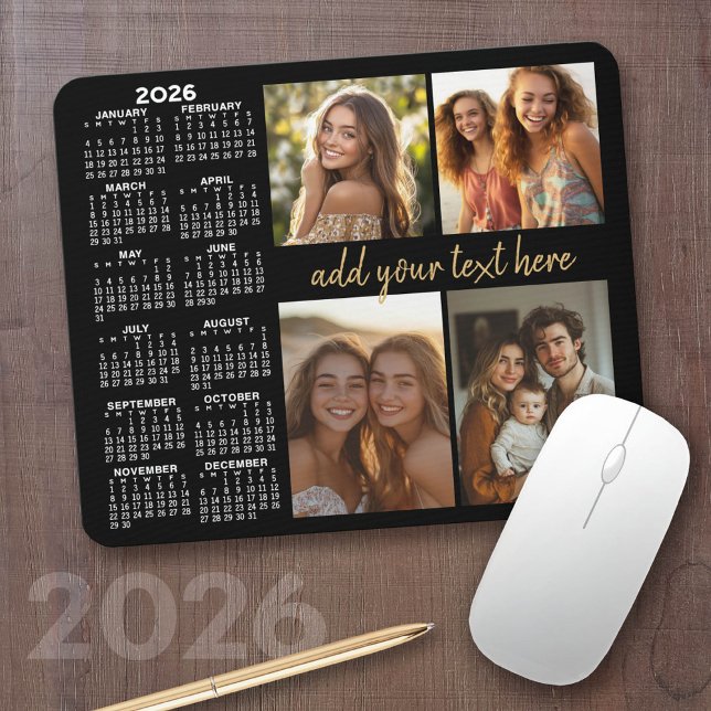 Kalender 2024 - 4 Foto - moderner Skripttext Mousepad (2026 Calendar with a Photo Collage on a Mousepad)