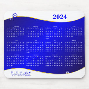 Kalender 2024 auf blauem Hintergrund Mousepad