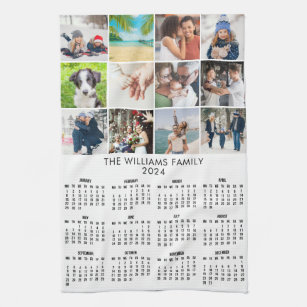 Kalender 2024 Benutzerdefinierte FotoCollage Geschirrtuch