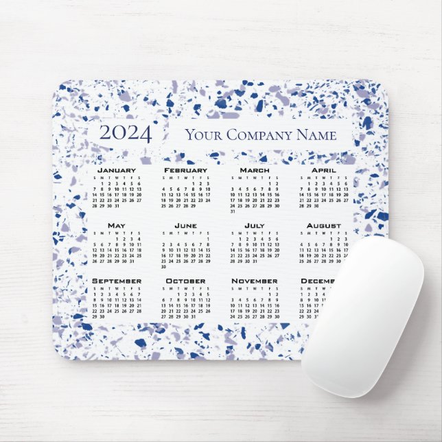 Kalender 2024 Blau Weiß Grau Terrazzo Custom Mousepad (Mit Mouse)