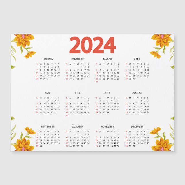 Kalender 2024 für die vollständige Jahresansicht - Magneteinladung (Vorderseite)