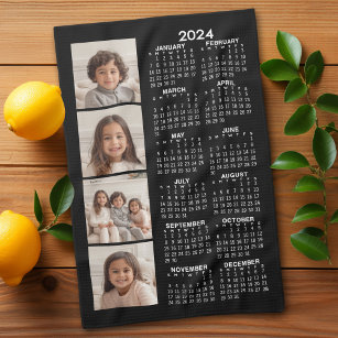 Kalender 2024 mit 4 FotoCollage - schwarz Geschirrtuch