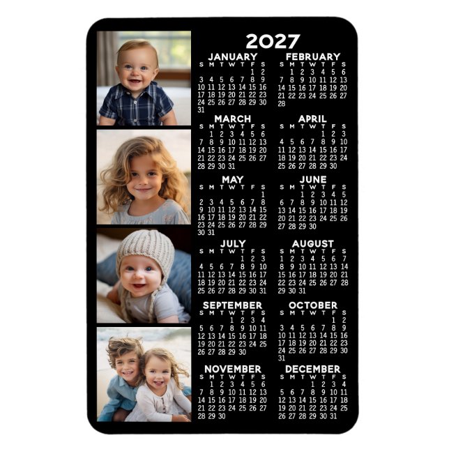 Kalender 2024 mit 4 FotoCollage - schwarz Magnet (Vertikal)
