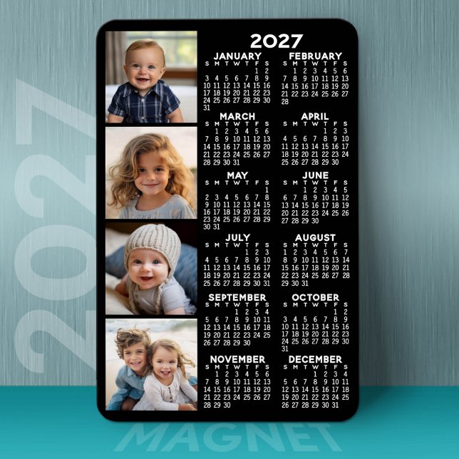 Kalender 2024 mit 4 FotoCollage - schwarz Magnet (2027 Calendar on a Magnet)