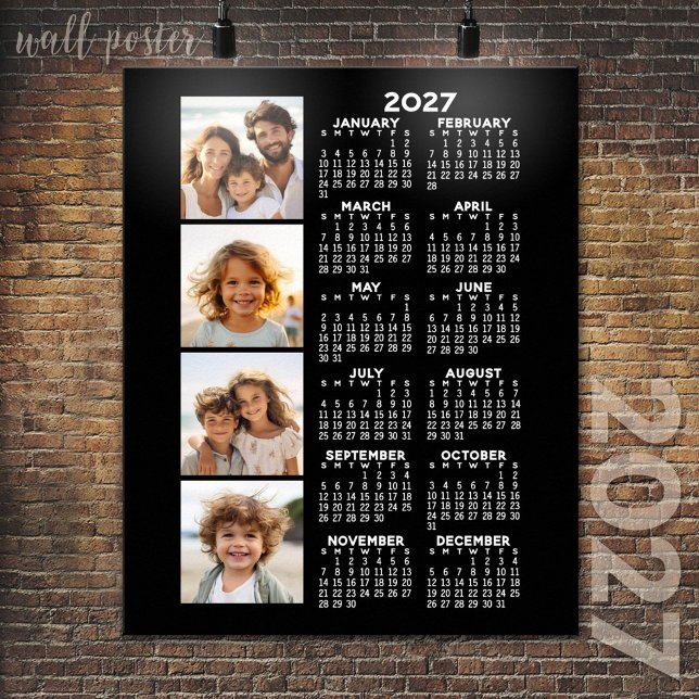 Kalender 2024 mit 4 FotoCollage - schwarz Poster (2027 Calendar Poster)