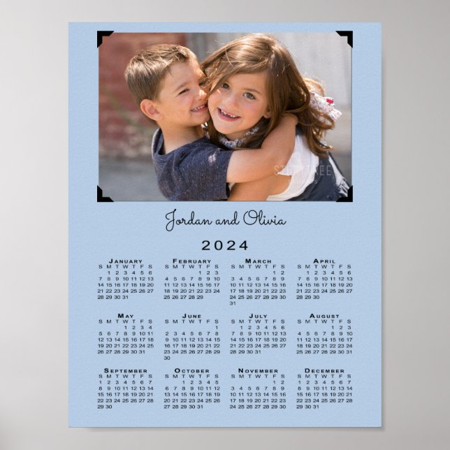 Kalender 2024 mit Ihrem Foto und Name Light Blue Poster (Vorne)