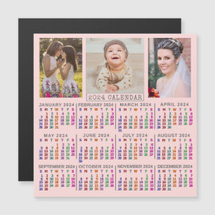 Kalender 2024 Niedlich Pink-Familienfoto-Collage Magneteinladung
