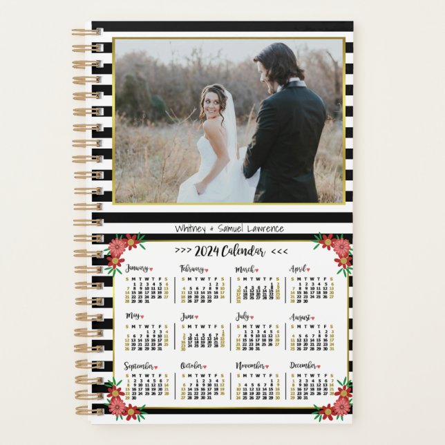 Kalender 2024 - Preppy Floral Stripes Foto m Planer (Vorderseite)