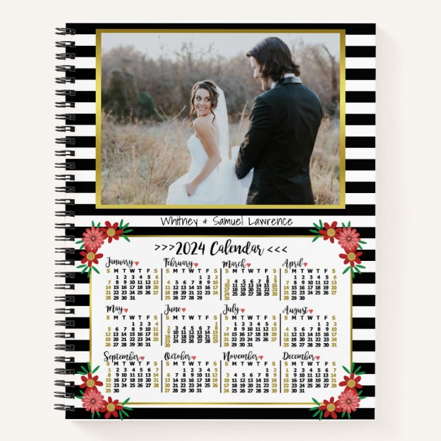 Kalender 2024 - Preppy Floral Stripes | FOTO Notizbuch (Vorderseite)